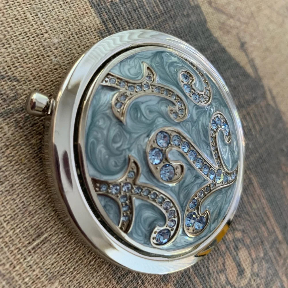 NWOT Argento SC Compact Mirror: Blue Rhinestones on Lid, Double Sided Inside - Picture 7 of 10